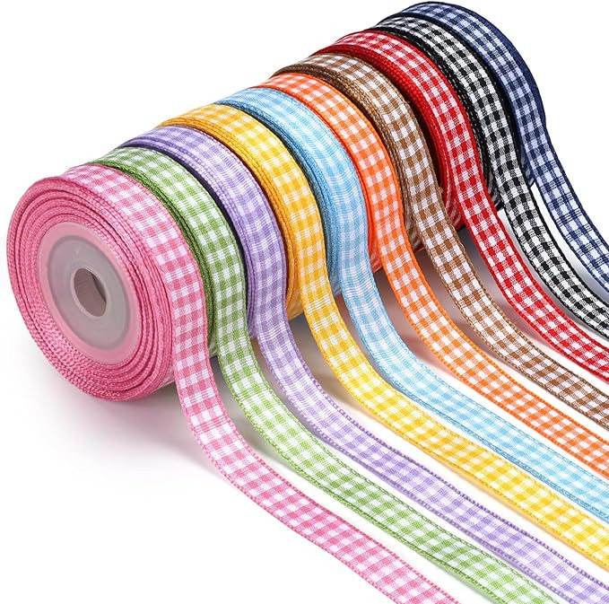 LaRibbons 10 Color 100 Yards Gingham Ribbon Variety Pack, 3/8" X 10 Yards/Roll Assorted Spring Ea... | Amazon (US)