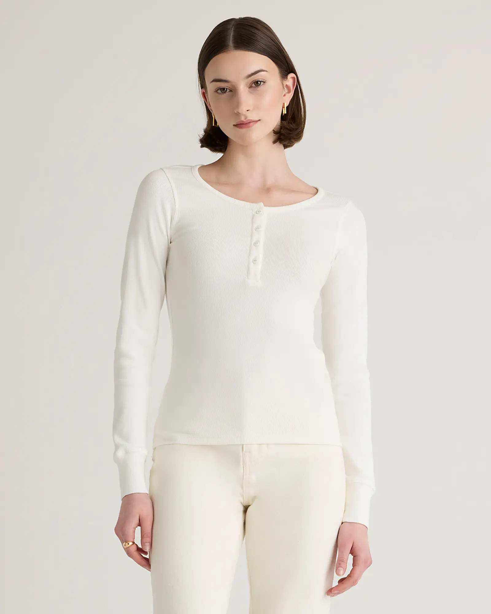 Organic Cotton Micro-Rib Henley Long Sleeve Tee | Quince