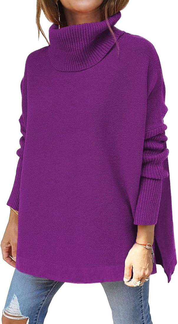 LILLUSORY Women's Turtleneck Oversized Sweaters 2022 Fall Long Batwing Sleeve Spilt Hem Tunic Pul... | Amazon (US)