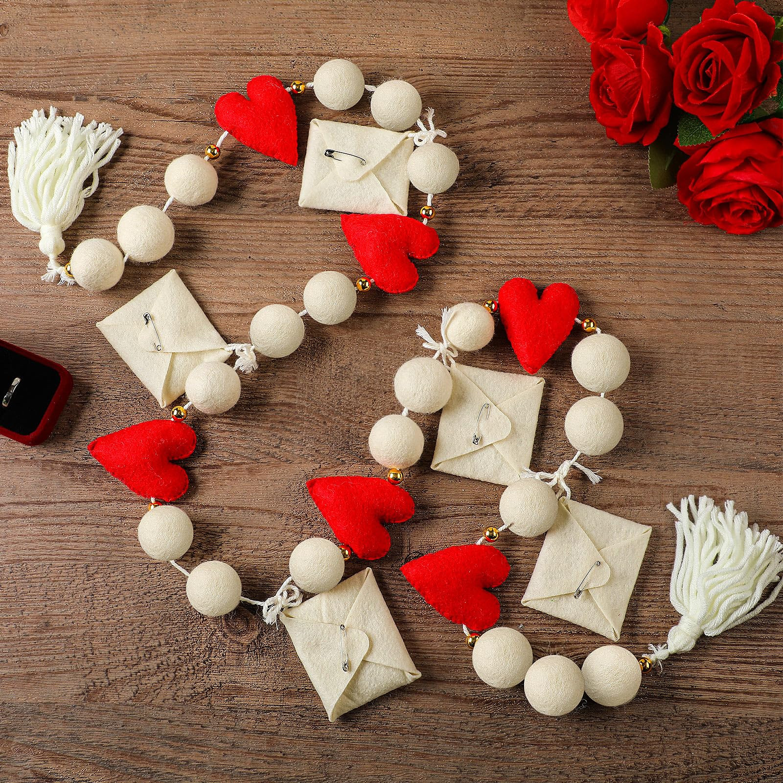 4.92ft Valentine's Day Garland Decorations Felt Heart Envelope Garland with Red Hearts Pom Pom Ba... | Amazon (US)