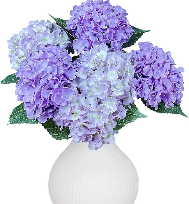 6PCS Premium Purple Hydrangea Artificial Flowers Bouquets, Light Purple Silk Hydrangea Flowers He... | Amazon (US)