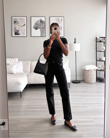 Obsessed with these black straight jeans from Calvin Klein! Wearing a size 25. Styled with this comfy black slim fit t-shirt that I have been wearing on repeat! Wearing a size small 🖤 

#LTKstyletip #LTKSeasonal