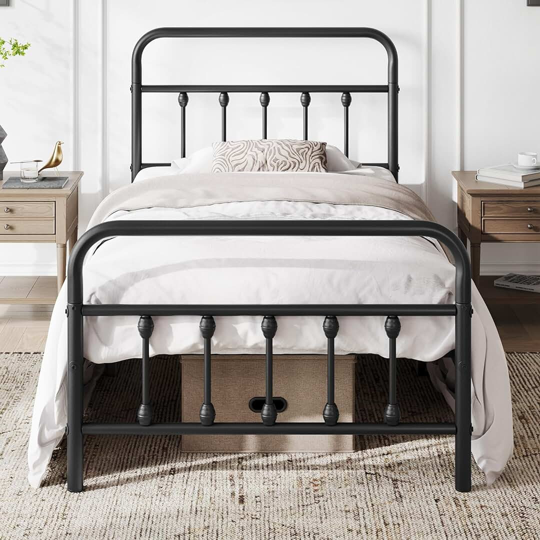 Yaheetech Classic Metal Platform Bed Frame Mattress Foundation with Victorian Style Iron-Art Headboard/Footboard/Under Bed Storage/No Box Spring Needed/Twin Size Black | Amazon (US)