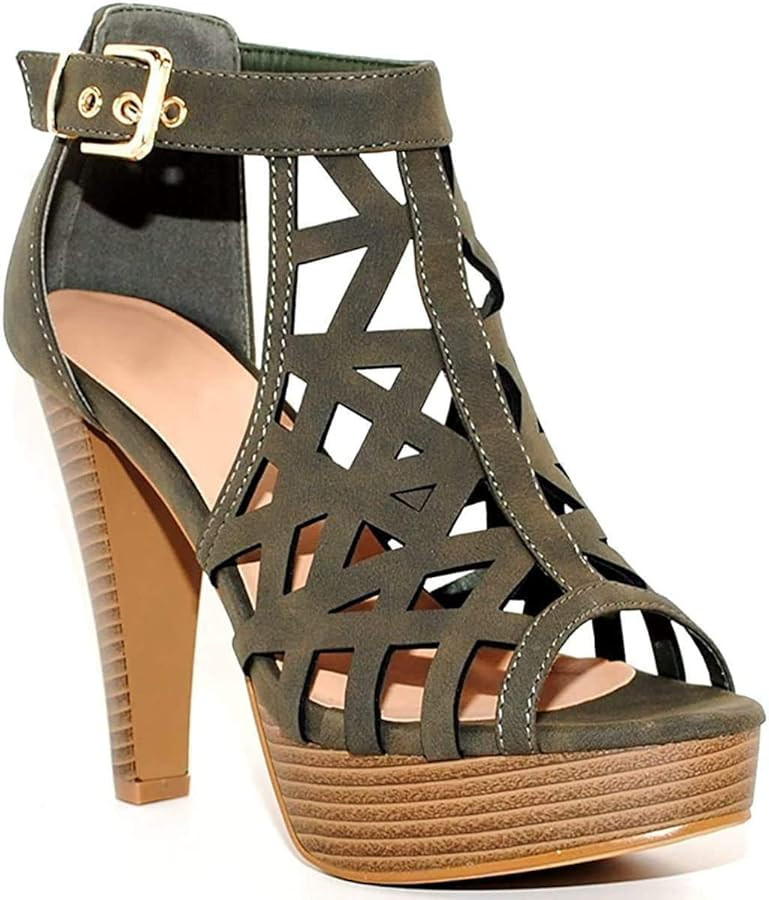 Open Toe Ankle Strap Sandal – Western Bootie Stacked Heel Open Toe Cutout Shoes | Amazon (US)