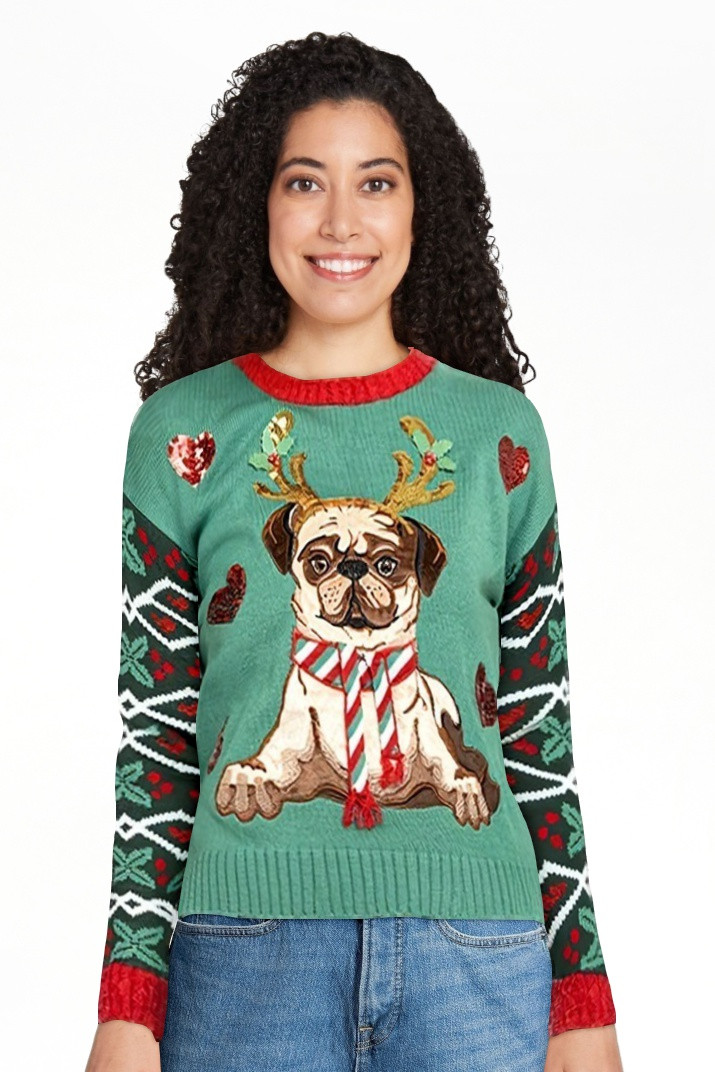 Jollidays Suéter Navideño Feo Pug de Renos para Mujer | Walmart (US)