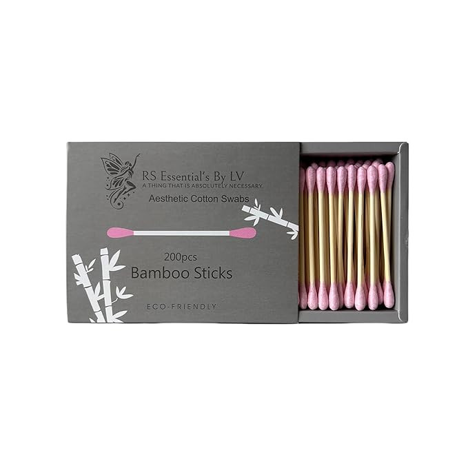 RS ESSENTIAL'S BY LV: Aesthetic Cotton Swabs Sticks Ear Swabs Bamboo swabs 200 Count Cotton Buds ... | Amazon (US)
