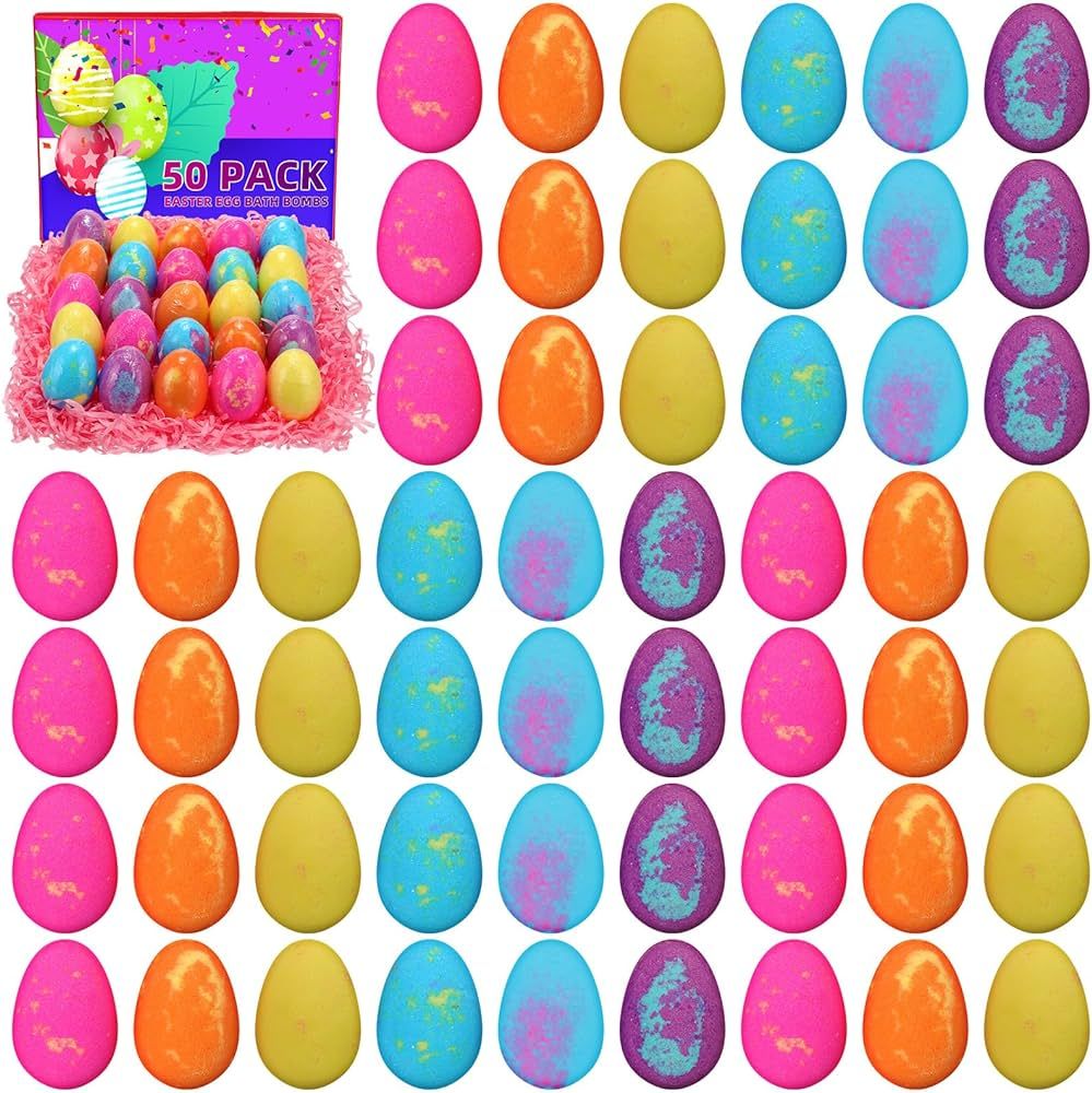 50 Pcs Colorful Easter Egg Bath Bombs Easter Basket Gifts Handmade Safe Bath Bombs Gentle Spa Bub... | Amazon (US)