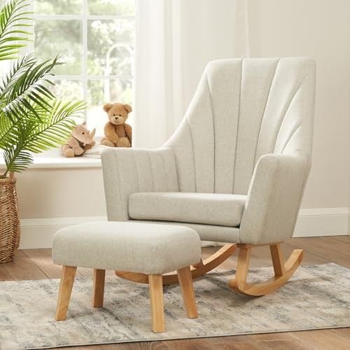 Tutti Bambini Jonah Baby Rocking Chair with Foot Stool - Nursing Chair with Ergonomic Backrest & Armrest for Comfortable Cradling & Feeding, Soft-Touch Rocking Chairs for Adults (Pebble Grey) | Amazon (UK)