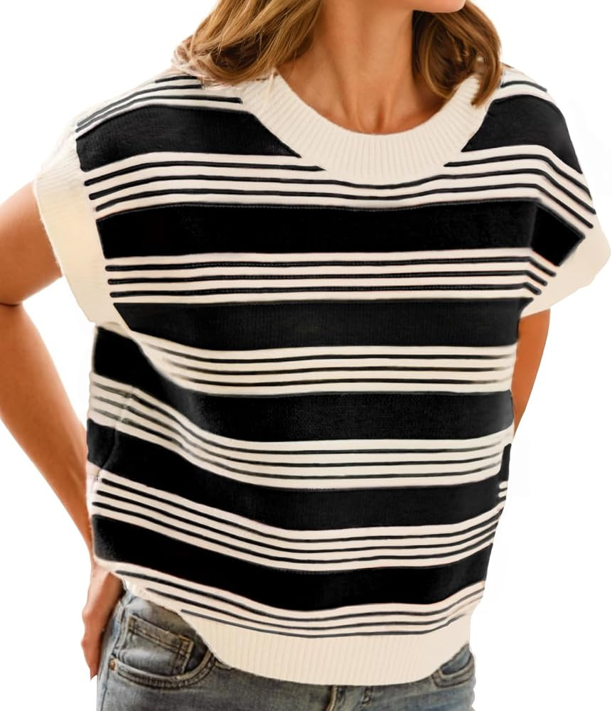 FireSwan Womens Striped Cap Sleeve Sweater Vest Cute Color Block Tank Tops | Amazon (US)