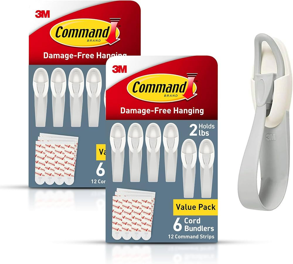 Command Plastic Cord Bundlers, Damage-Free Cable Organizer, No Tools Required, 12 Gray and 24 Adh... | Amazon (US)