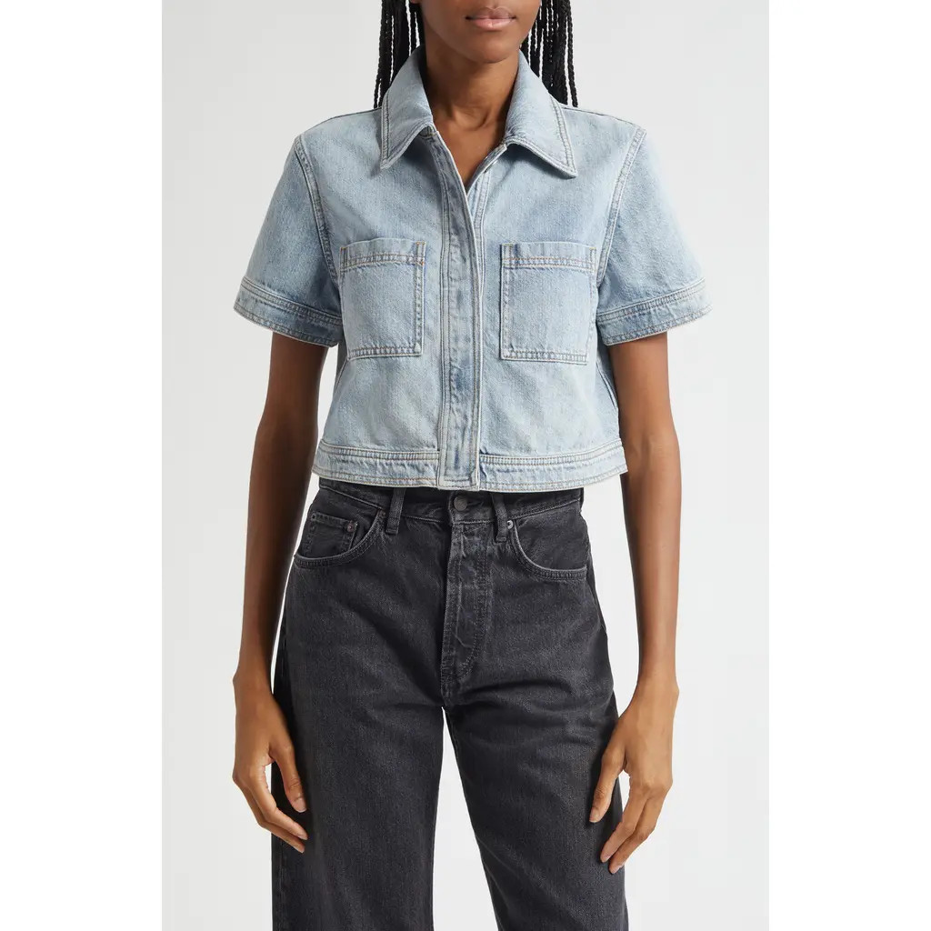 Alice + Olivia Tesha Crop Denim Button-Up Shirt in Rockstar Blue at Nordstrom Rack, Size Small | Nordstrom Rack
