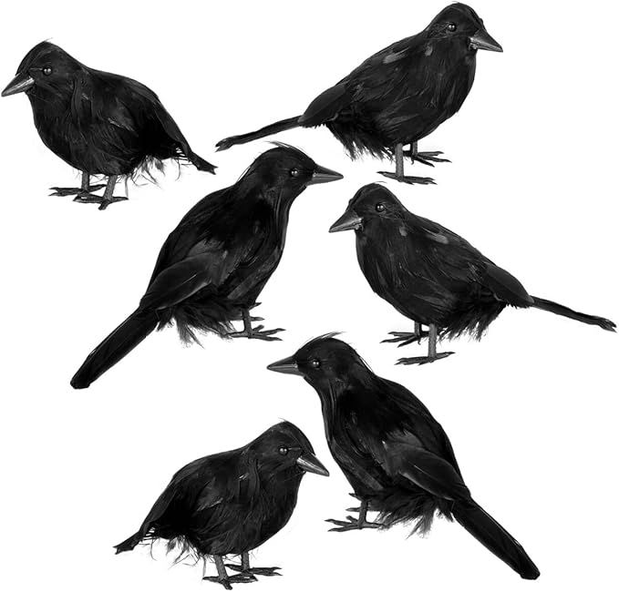 JOYIN 6 Pcs Crow Raven Halloween Decoration Indoor Outdoor Decor, Black Fake Crows Ravens Bird Pr... | Amazon (US)