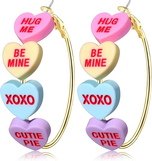 Valentine’s Day Hoop Earrings for Women LOVE XOXO Conversation Heart Earrings Romantic Large Ci... | Amazon (US)