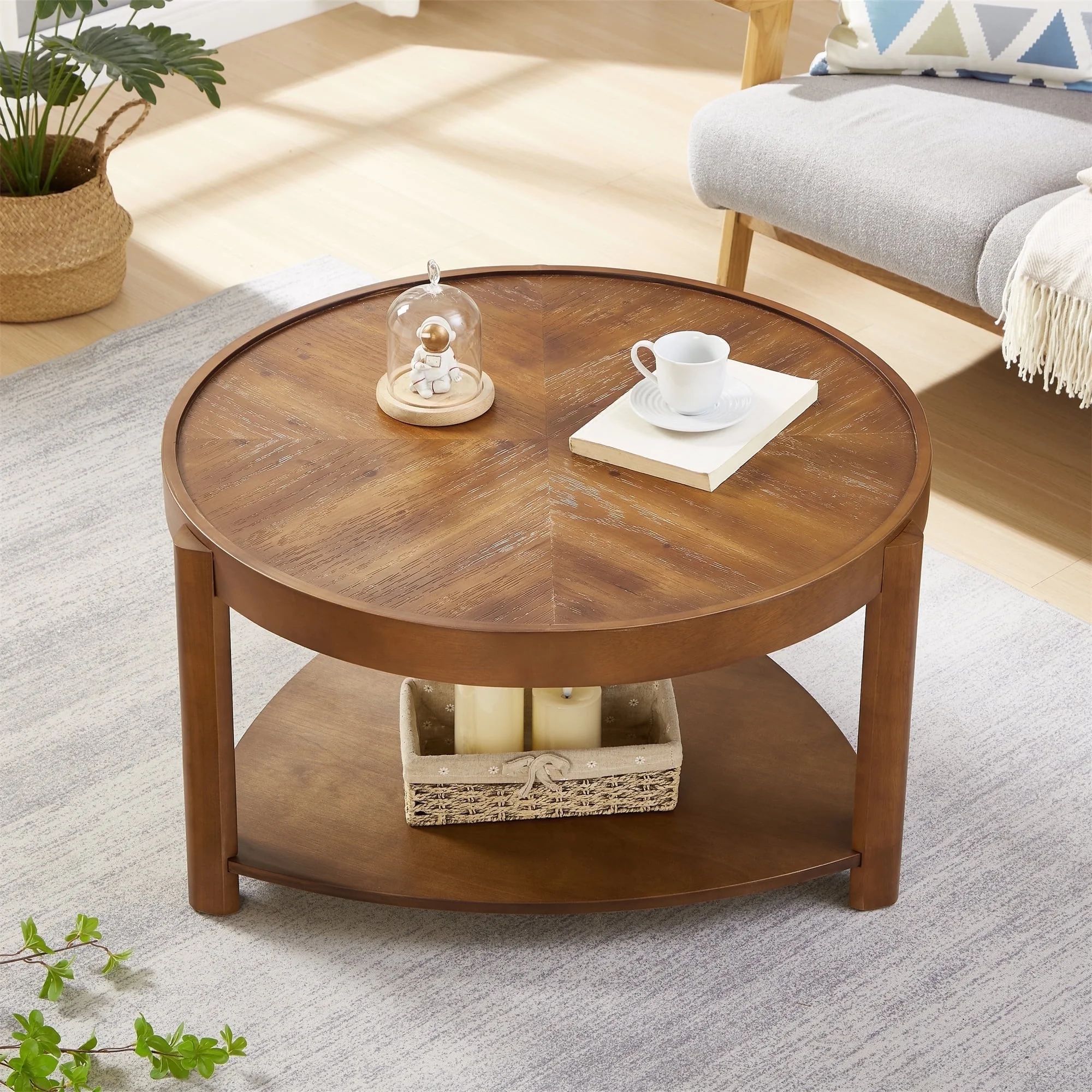 Gexpusm 32" Round Coffee Table, 2-Tier Wood Coffee Table with Storage Shelf for Living Room Bedro... | Walmart (US)