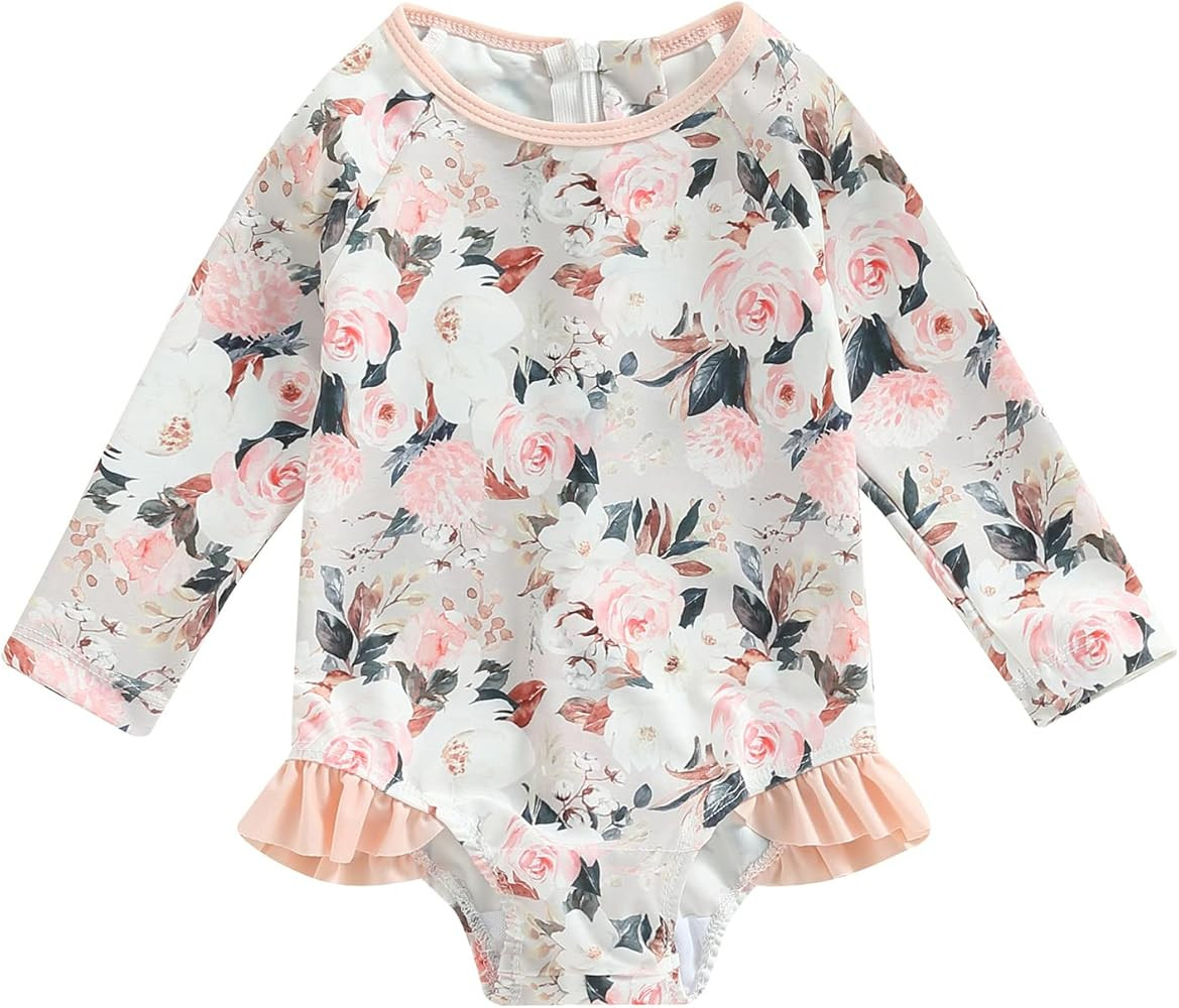 Toddler Newborn Baby Girl Swimsuit Floral One Piece Swimwear Kid Ruffle Bathing Suit | Amazon (US)