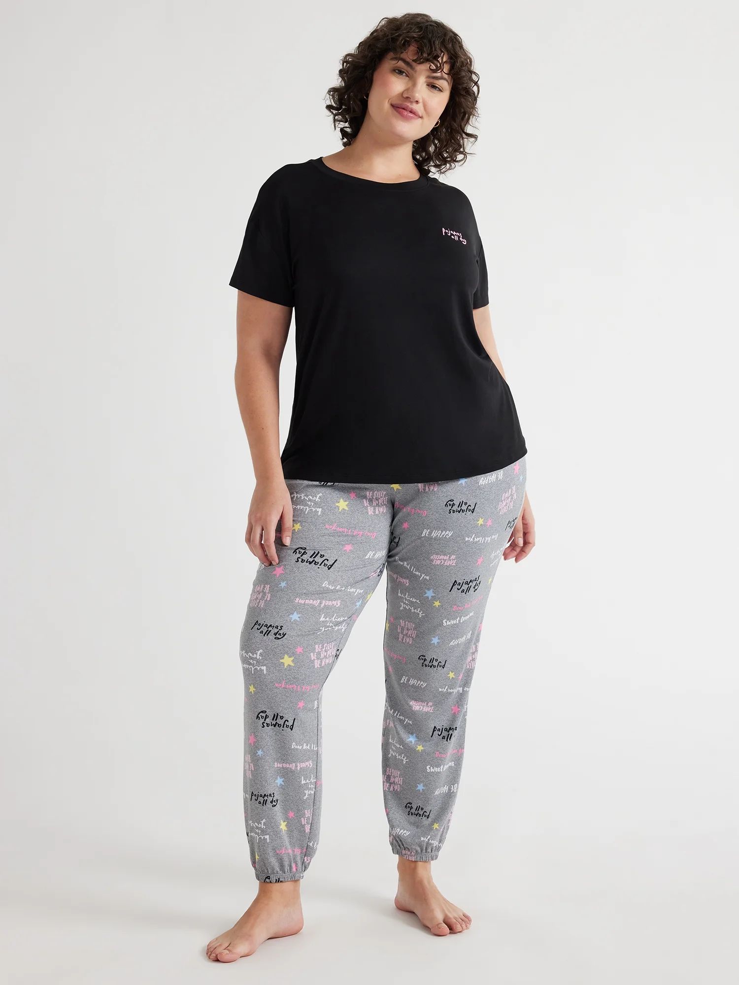 Joyspun Women’s Short Sleeve Tee and Joggers Pajama Set, 2-Piece, Sizes S to 3X | Walmart (US)