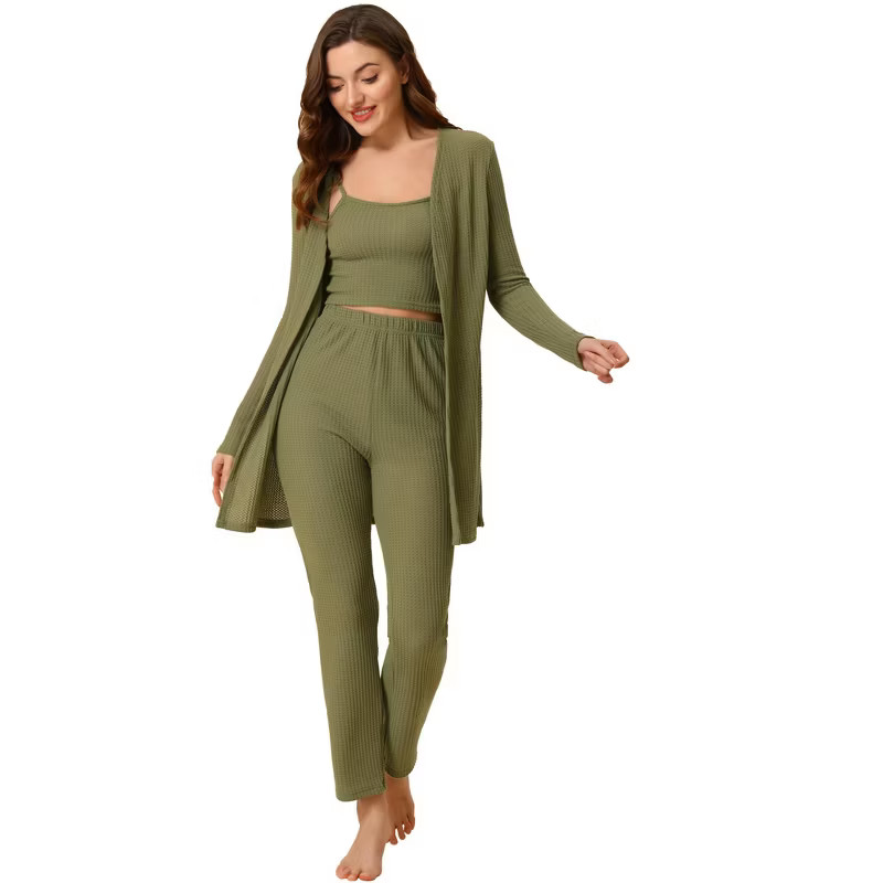 cheibear Womens Knit Lounge Sleepwear Pants Shrug Cardigan 3ps Pajama Set | Target