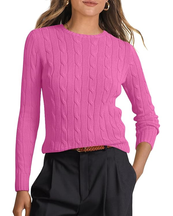 ANRABESS Womens Long Sleeve Cable Knit Sweater Jumper Crewneck Pullover Soft Dressy Casual Tops C... | Amazon (US)