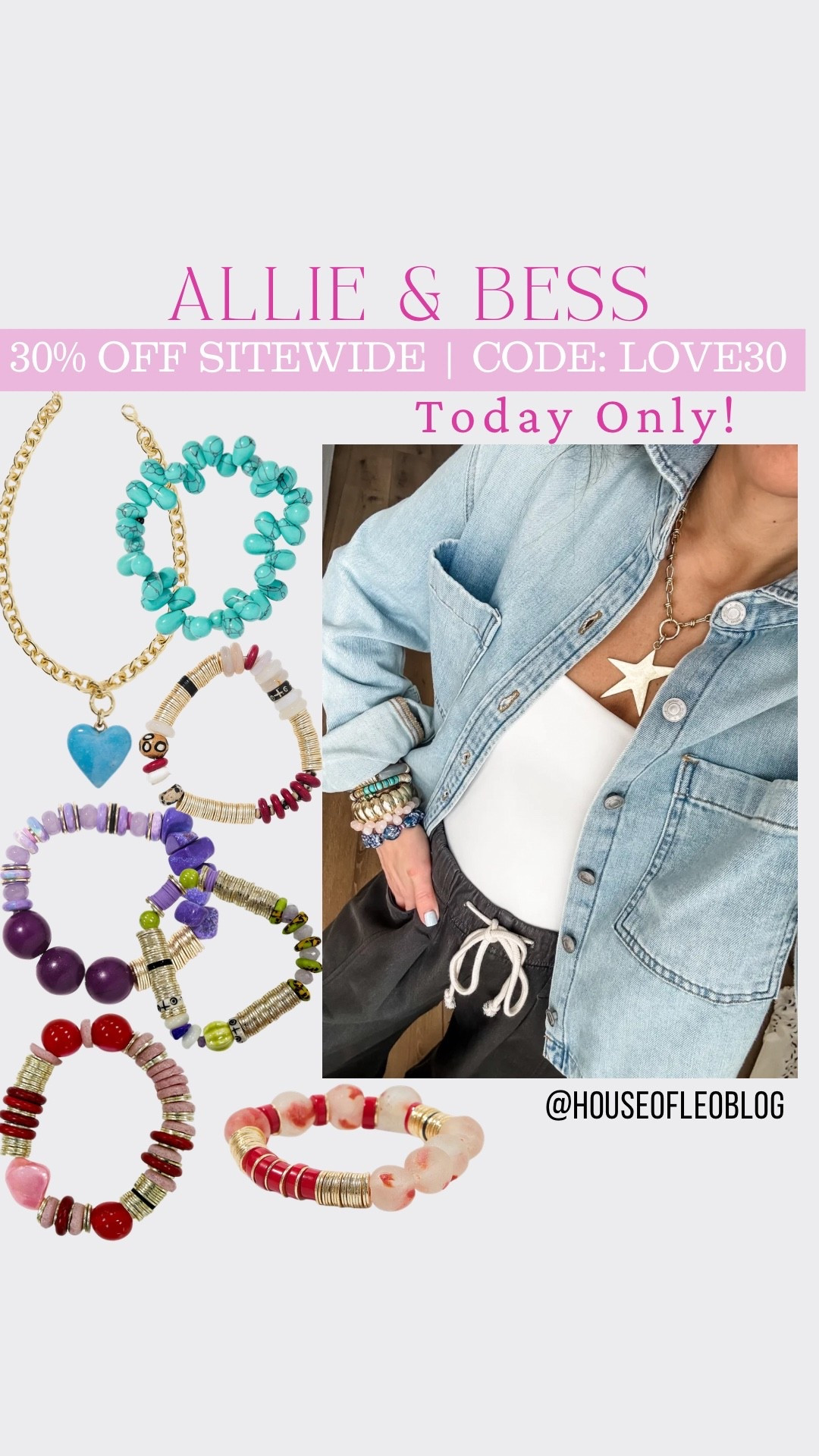Code LOVE30 on 2/14. Code HOUSEOFLEO20 after. Star necklace, heart necklace, beaded bracelets.

#LTKOver40 #LTKValentine #LTKSaleAlert
