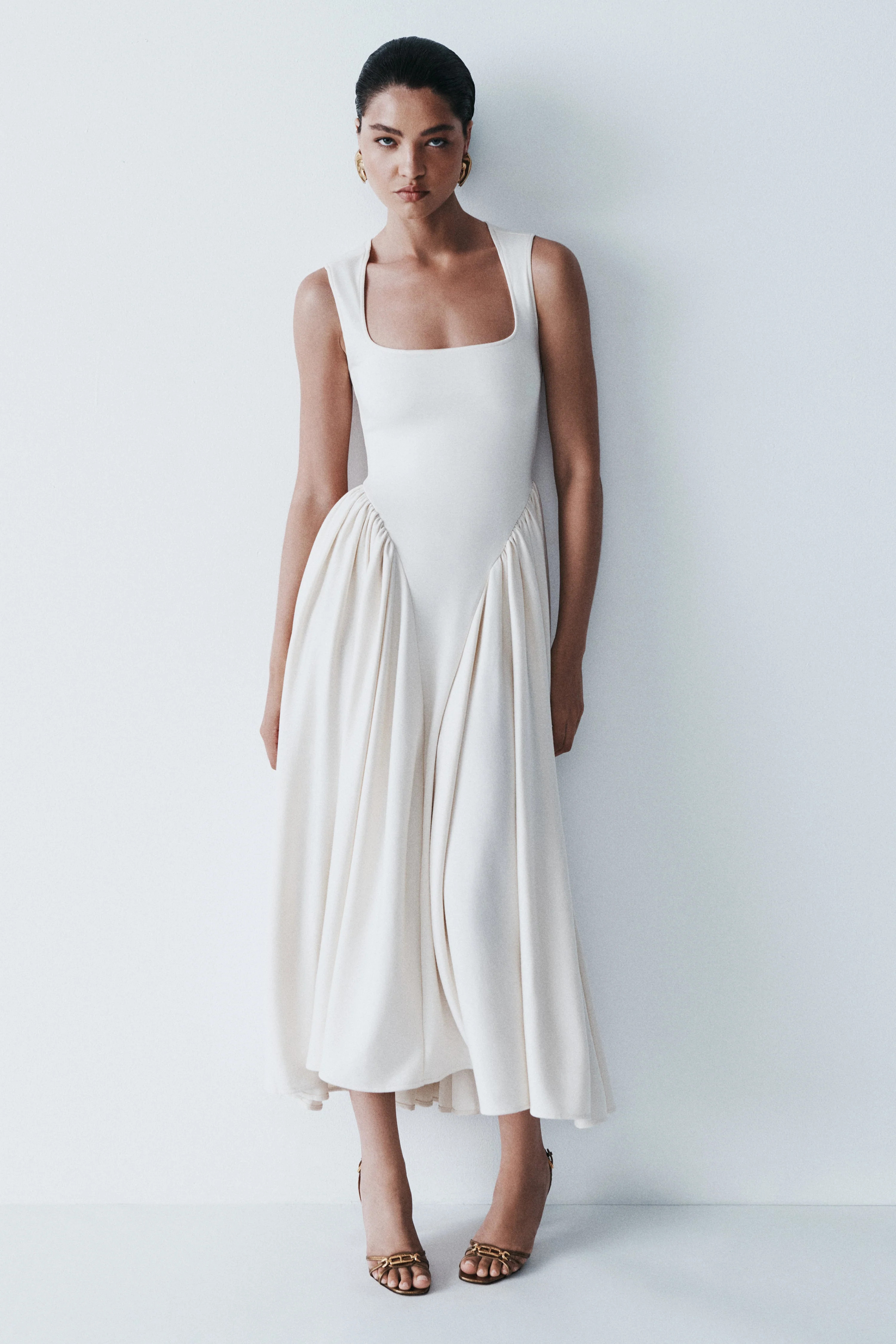 Sharon Scuba Jersey Midi Dress - Ivory | Meshki UK