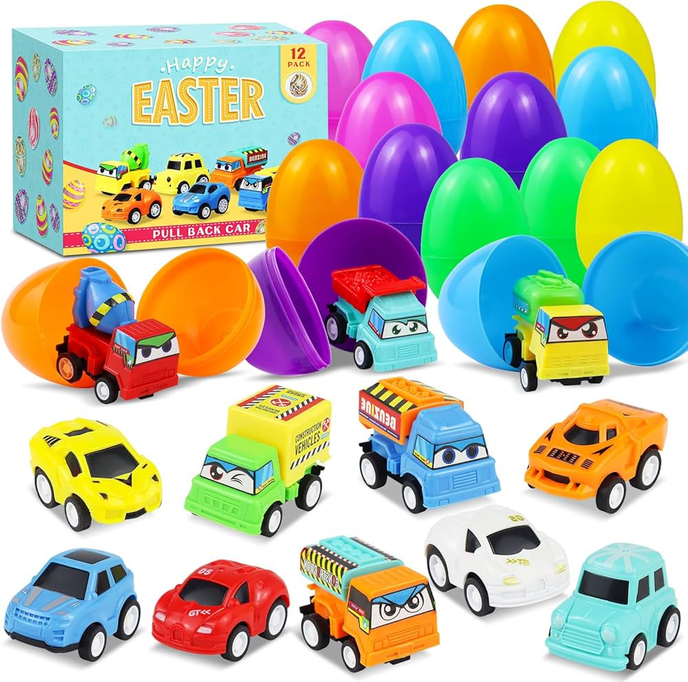 12PCS Pre Filled Easter Eggs Car Gifts for Kids with Pull-Back Cars Easter Basket Stuffers Easter... | Amazon (US)