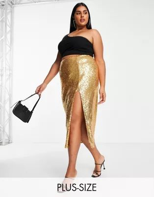 Collective the Label Curve exclusive midaxi sequin skirt in gold | ASOS (Global)