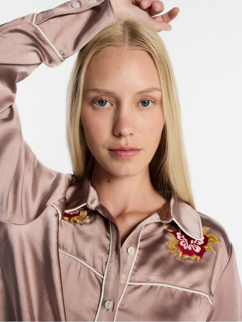 Kacey Lee Women's Satin Sleep Shirt with Long Sleeves, Size XS-XXL | Walmart (US)