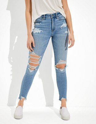 AE Ne(x)t Level Ripped High-Waisted Jegging Crop | American Eagle Outfitters (US & CA)
