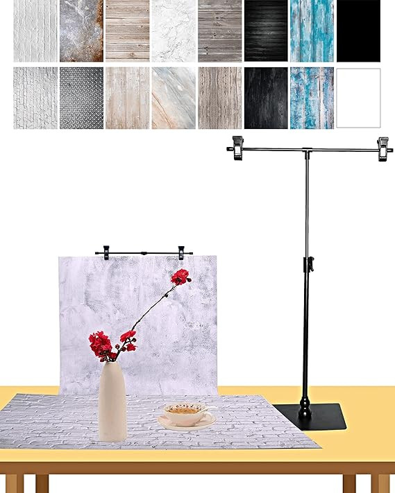 Toining Food Backgrounds for Photography with T-Shape Backdrop Stand | 8pcs 16patterns 22x34inch ... | Amazon (US)