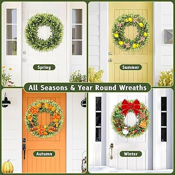 Spring Summer Boxwoods Green Wreath for Front Door Decor, 16-18Inch Greenery Artificial All Seaso... | Amazon (US)