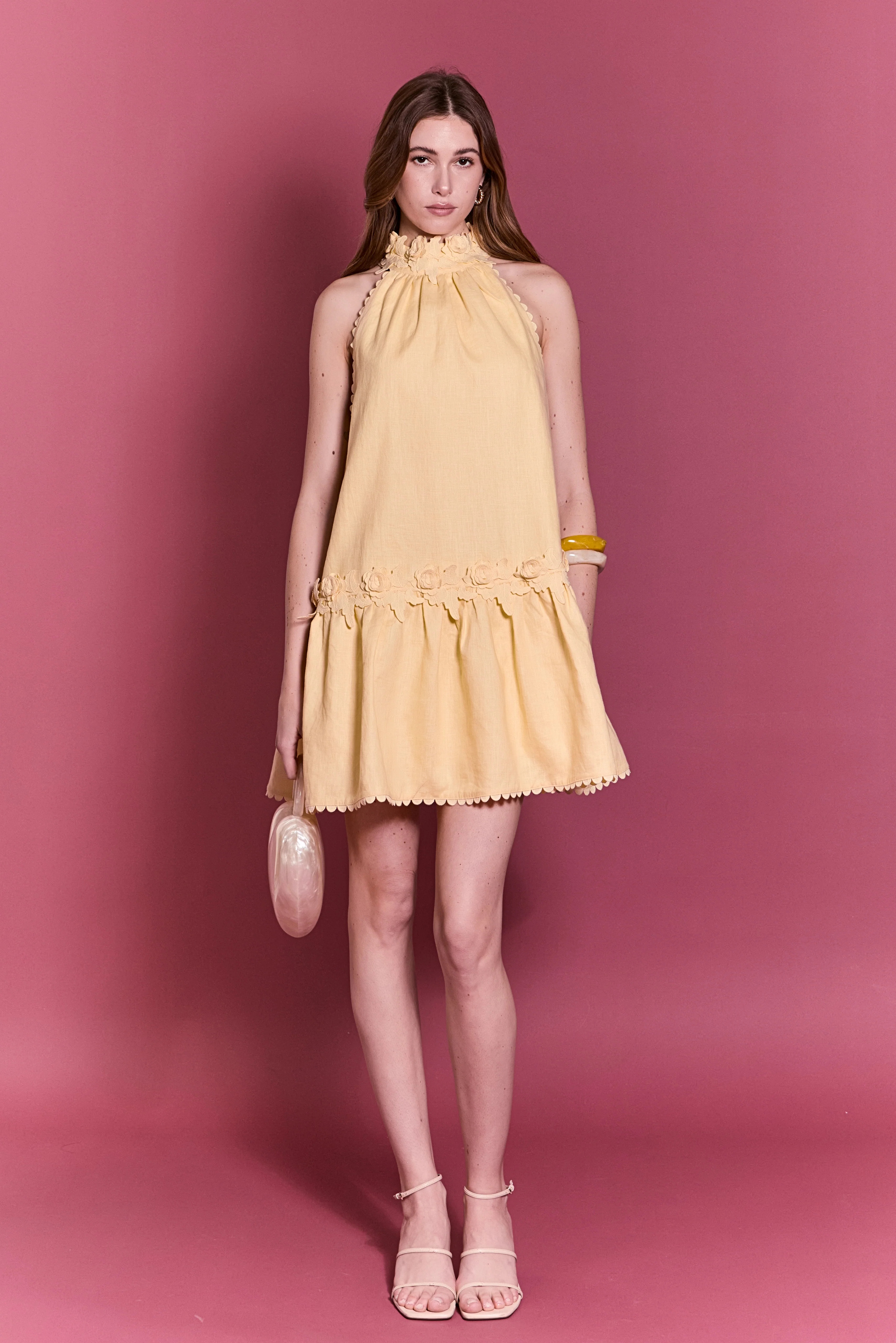 Scalloped Halter Linen Mini Dress | English Factory