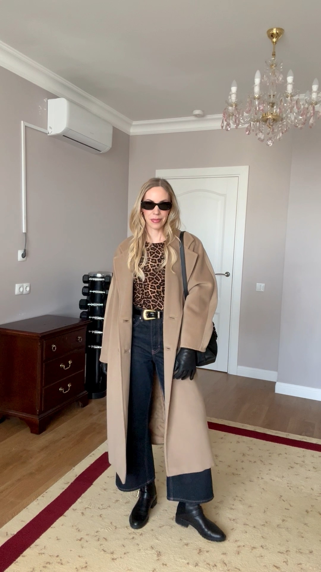 Camel coat fall outfit, Max Mara camel coat, leopard print sweater, cropped wide leg jeans, black lug sole boots, Loewe handbag, black leather gloves 

#LTKShoeCrush #LTKFindsUnder50 #LTKSeasonal
