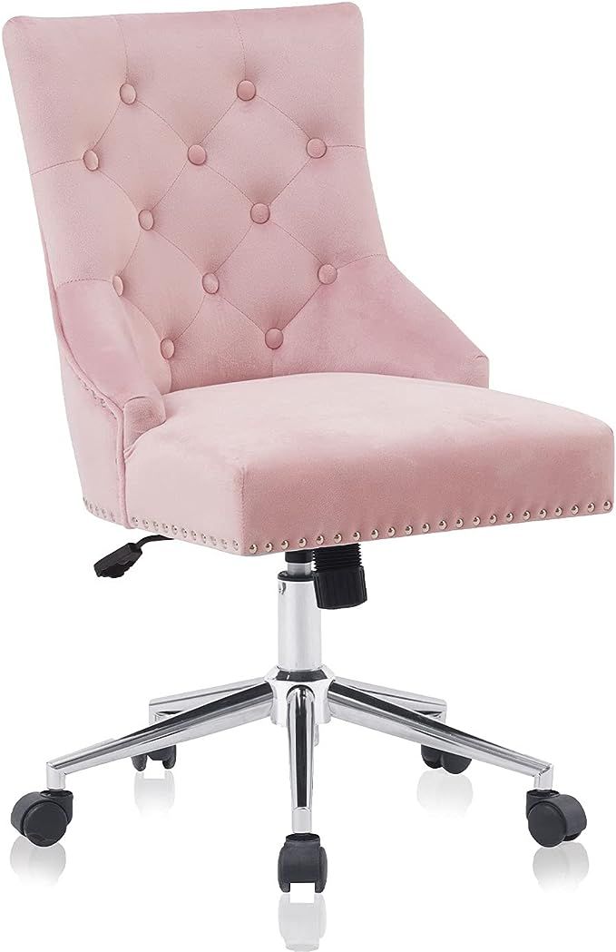 Home Living Room Chair Velvet Office Chair Button Tufted Accent Mid-Back Computer Desk Chairs Whe... | Amazon (US)
