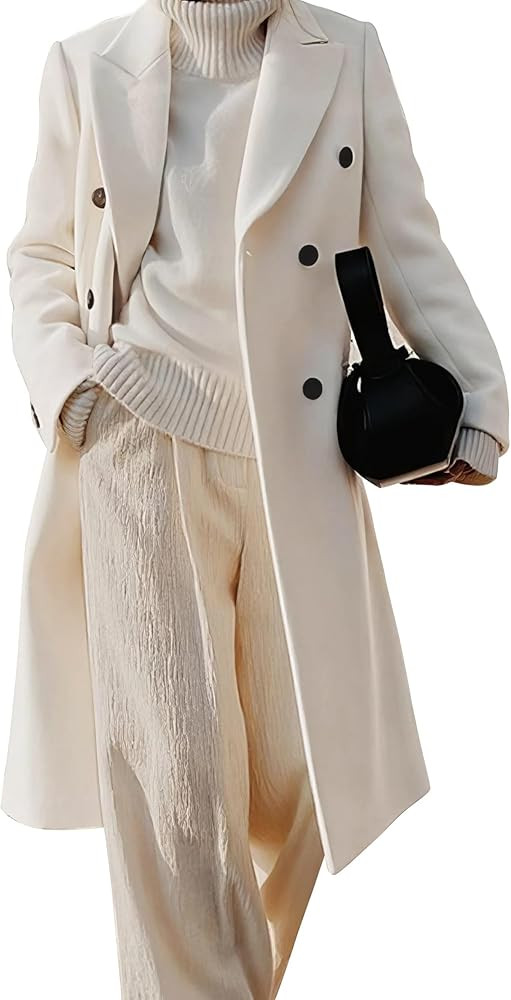 IDEALSANXUN Womens Long Wool Coats Fall Winter Double Breasted Trench Coat Peacoat | Amazon (US)