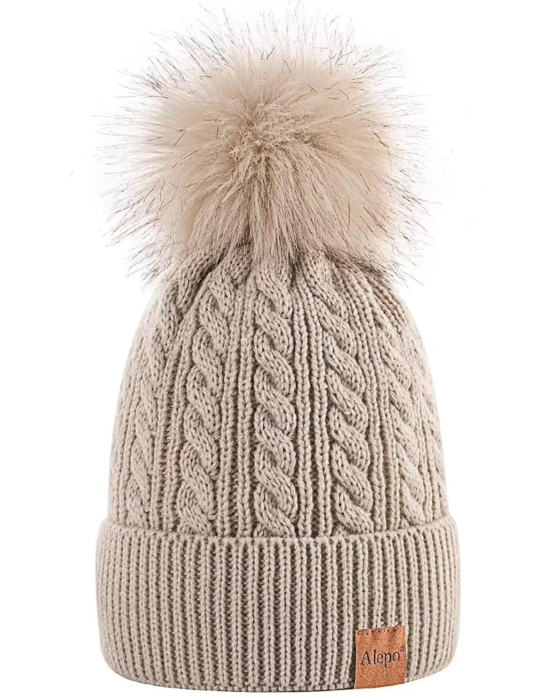Alepo Womens Winter Beanie Hat, Warm Fleece Lined Knitted Soft Ski Cuff Cap with Pom Pom | Amazon (US)