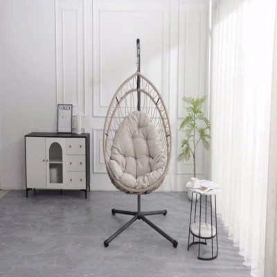 Outdoor Egg-Shaped Hanging Chair With Stand, Patio Egg-Shaped Swing Chair, Indoor Rocking Chair, Outdoor Hammock Egg-Shaped Chair, Dark Gray | Wayfair North America