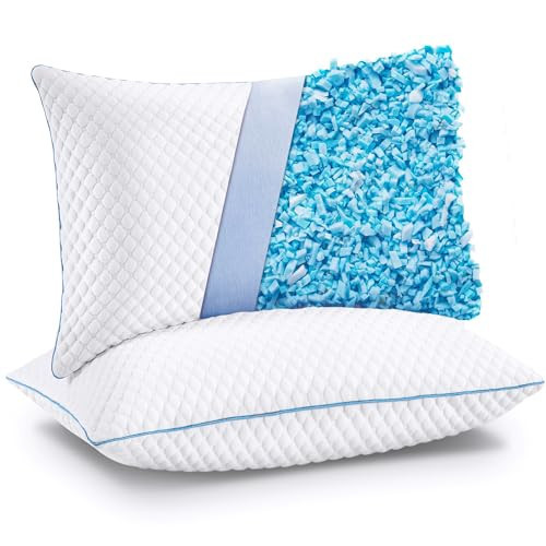 VVZ Cooling Bed Pillows Queen Size Set of 2, Shredded Memory Foam Pillows for Side Back Stomach Sleepers, Luxury Cool Gel Adjustable Firm Bed Pillows for Sleeping 2 Pack Queen Size 20 x 30 Inches | Amazon (US)