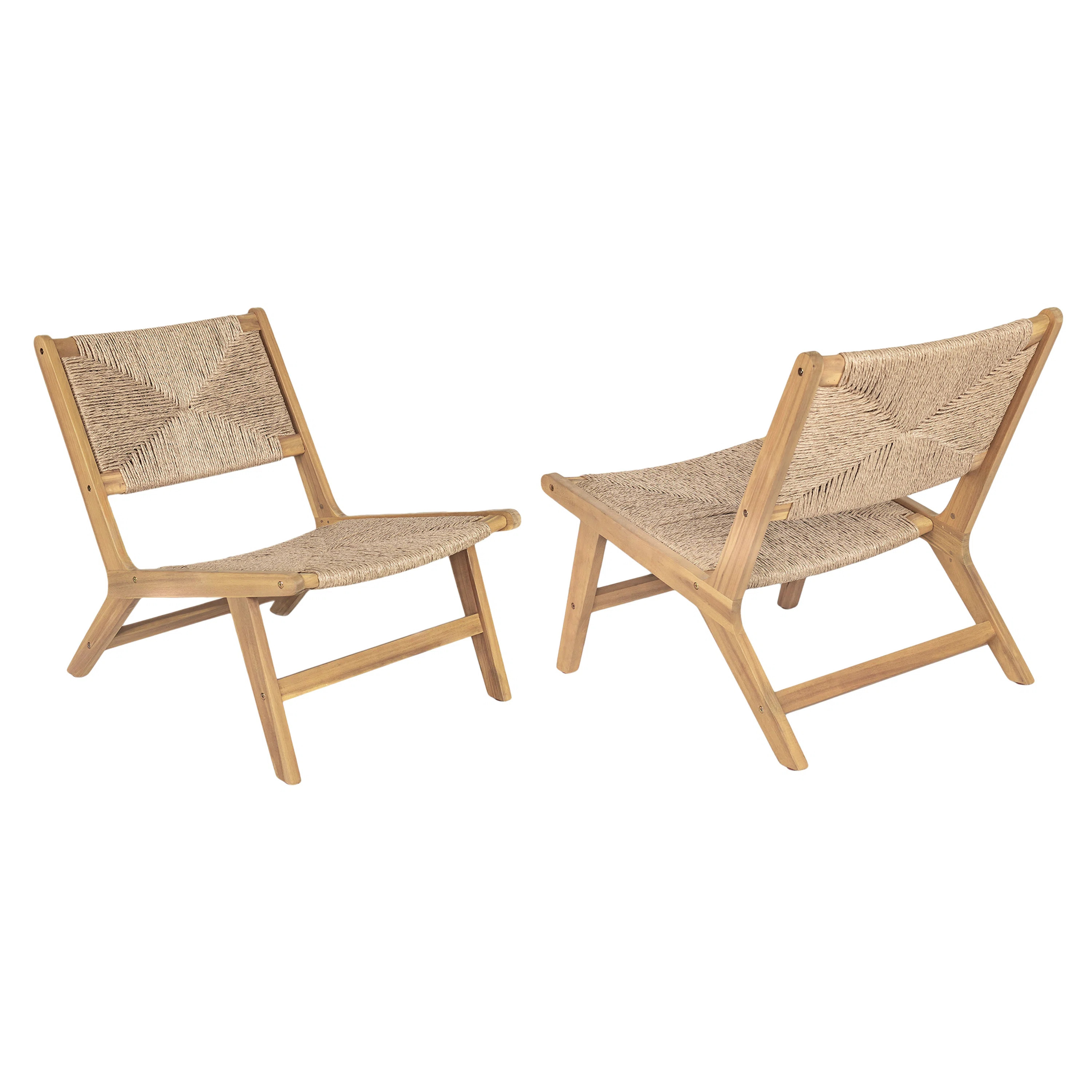 Kellen Patio Acacia Wood & PE Rattan Lounge Chairs (Set of 2) | Wayfair North America