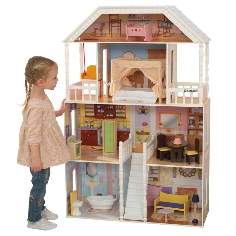 KidKraft Savannah Wooden Dollhouse, Over 4 Feet Tall with Porch Swing and 14 Accessories | Walmart (US)