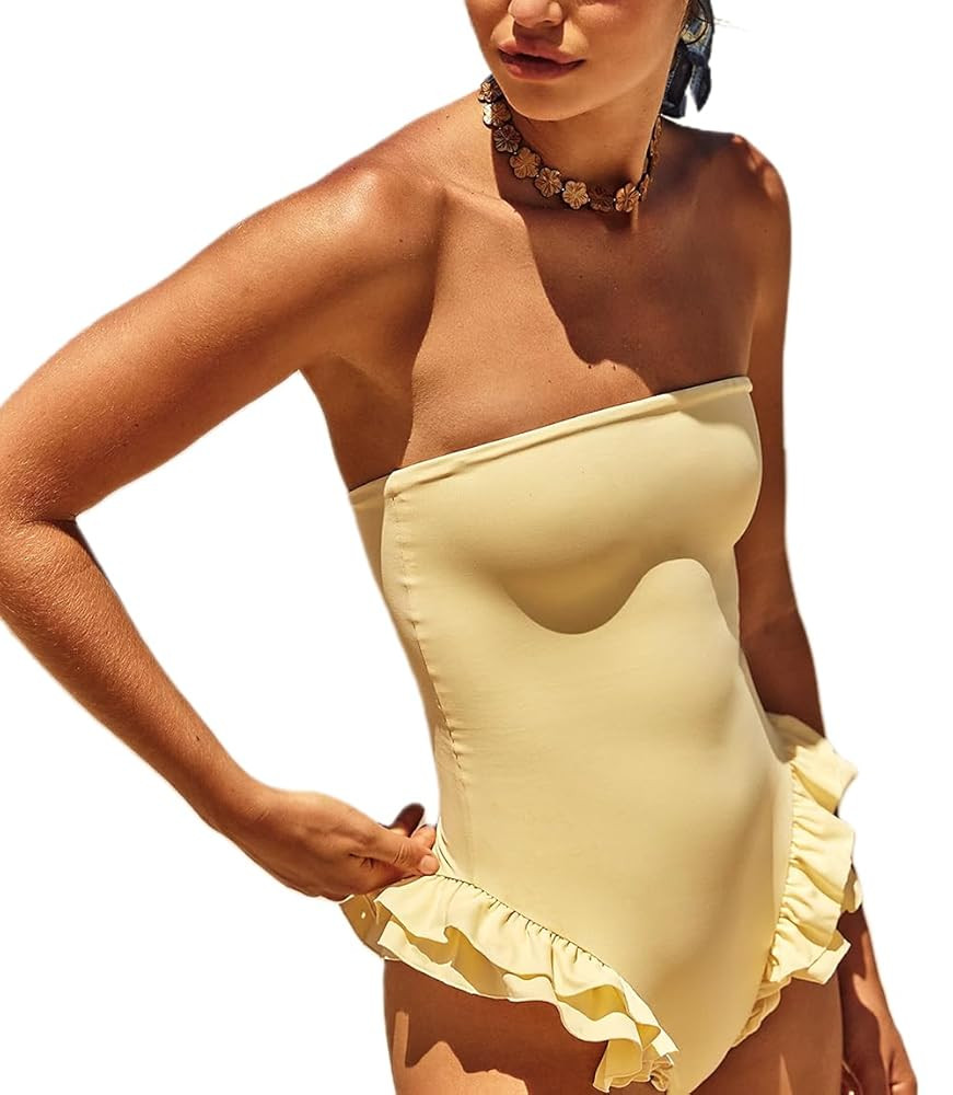 Mxiqqpltky One Piece Womens Swimsuits Y2k Ruffle Bathing Suit Spaghetti Strap Square Neck Tummy C... | Amazon (US)