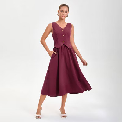 Women's Layered Waistcoat A-Line Dress - A New Day™ Wine Red | Target