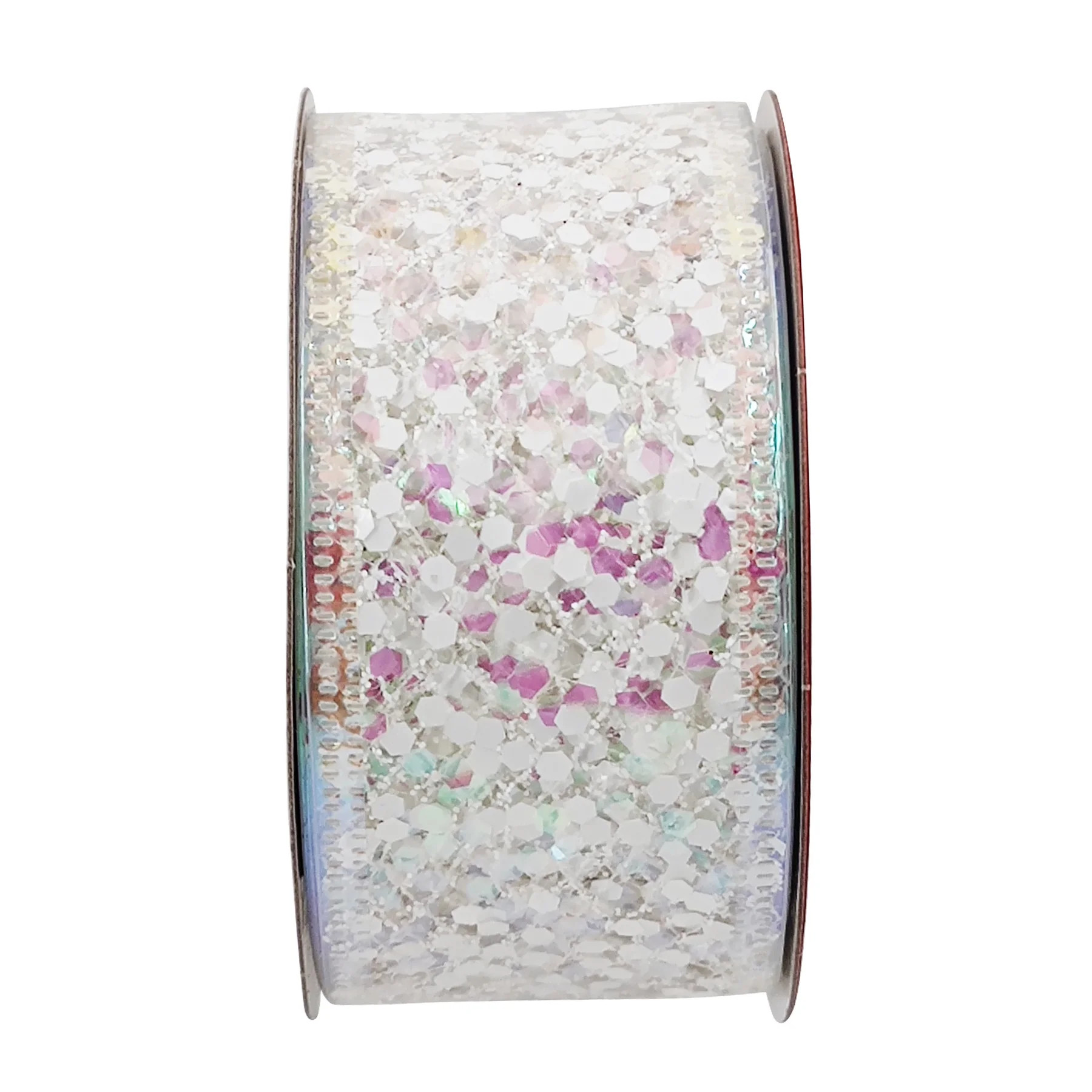 White and Iridescent Glitter Mesh Wired Christmas Ribbon, 1.5" x 15', by Holiday Time | Walmart (US)