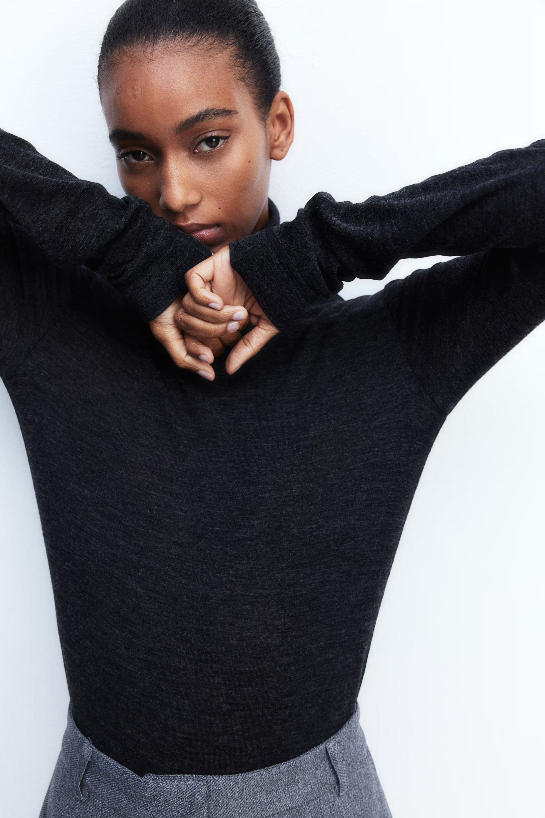 Polo-neck wool top - Dark grey marl - Ladies | H&M GB | H&M (UK, MY, IN, SG, PH, TW, HK)
