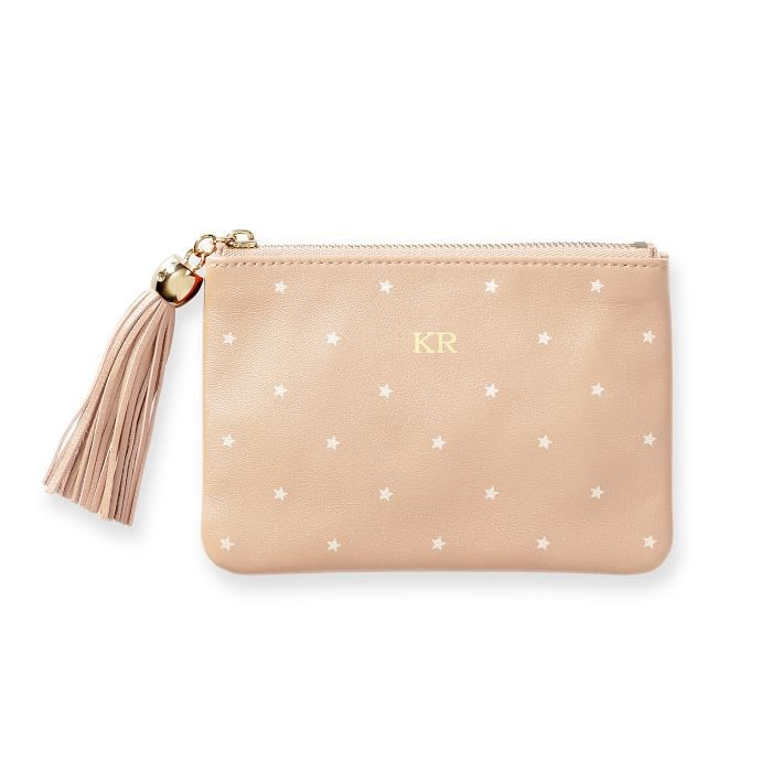 Leather Tassel Zipper Pouch, Foil Debossed | Mark and Graham