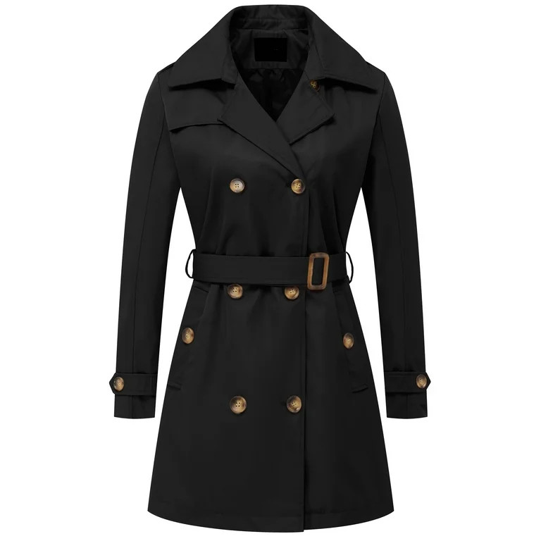 Chrisuno Women's Double-Breasted Trench Coat Mid-Length Belted Lapel Overcoat Pea Coats Outerwear... | Walmart (US)