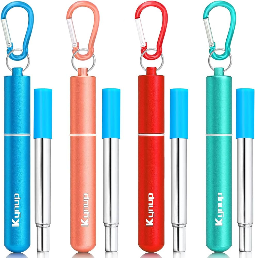 Kynup 4Packs Reusable Straws, Metal Straw with Silicon, Travel Drinking Straws with Metal Case, K... | Amazon (US)