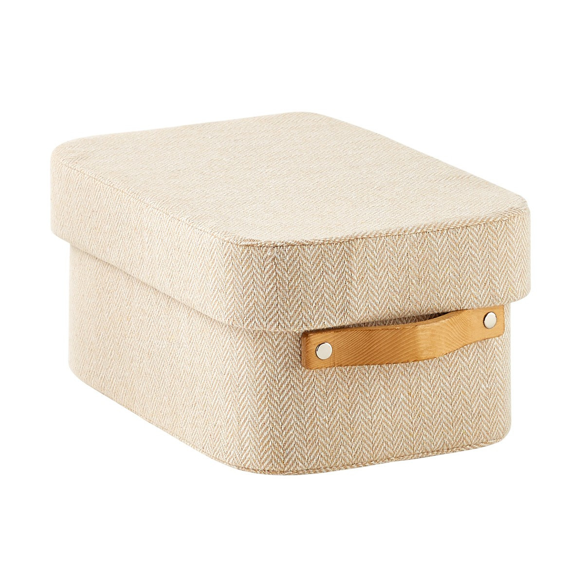 Natural Herringbone Storage Boxes with Wooden Handles | The Container Store
