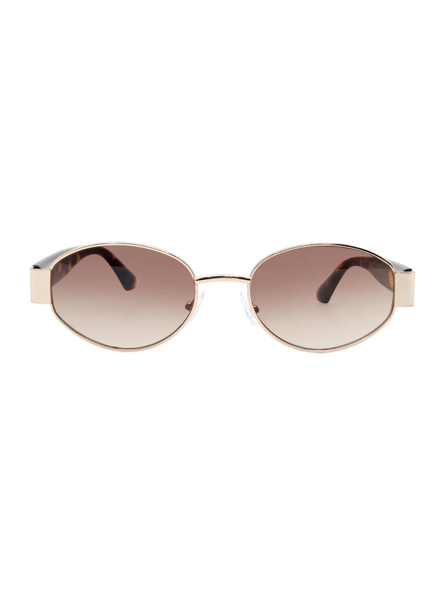 Womens Plastic and Metal Oval Gold Frame Brown Lens Sunglasses - Walmart.com | Walmart (US)