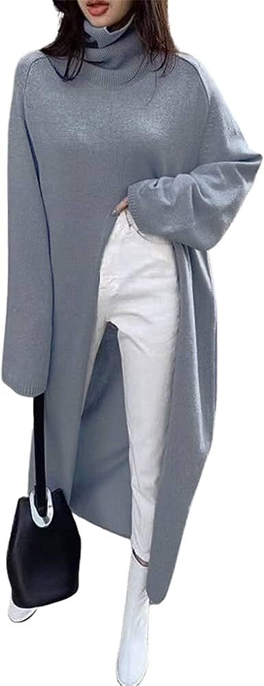 CHARTOU Women's Elegant Turtleneck High Slit Maxi Long Knitted Sweater Dress | Amazon (US)
