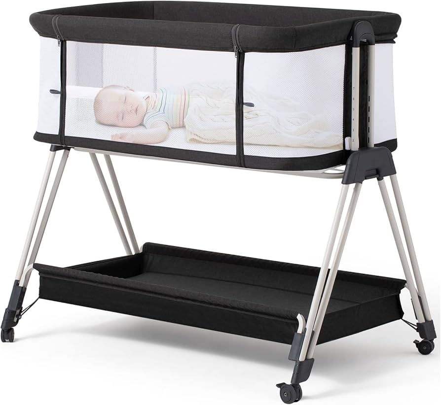 Fodoss Baby Bassinet Bedside Sleeper with Wheels and Storage Tray,4-Sided Mesh Bedside Bassinet C... | Amazon (US)